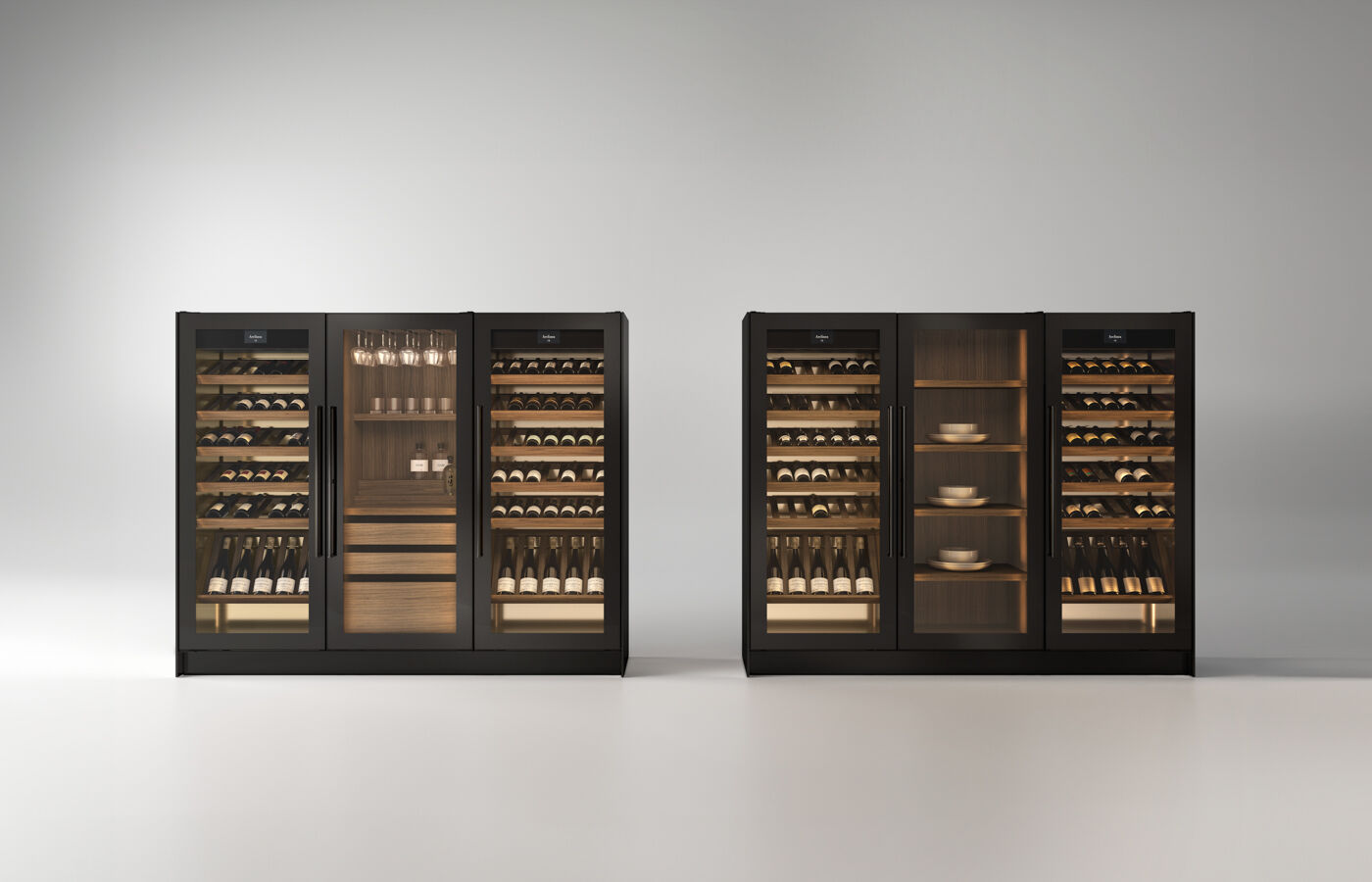 Exclusive elements Teca Collection kitchen winery bottle and glasses