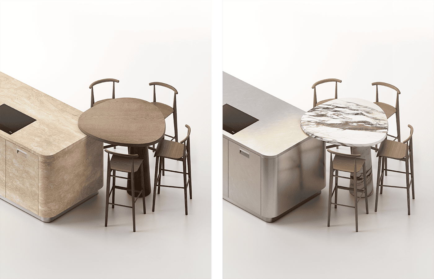 Folia tables in wood and marble 