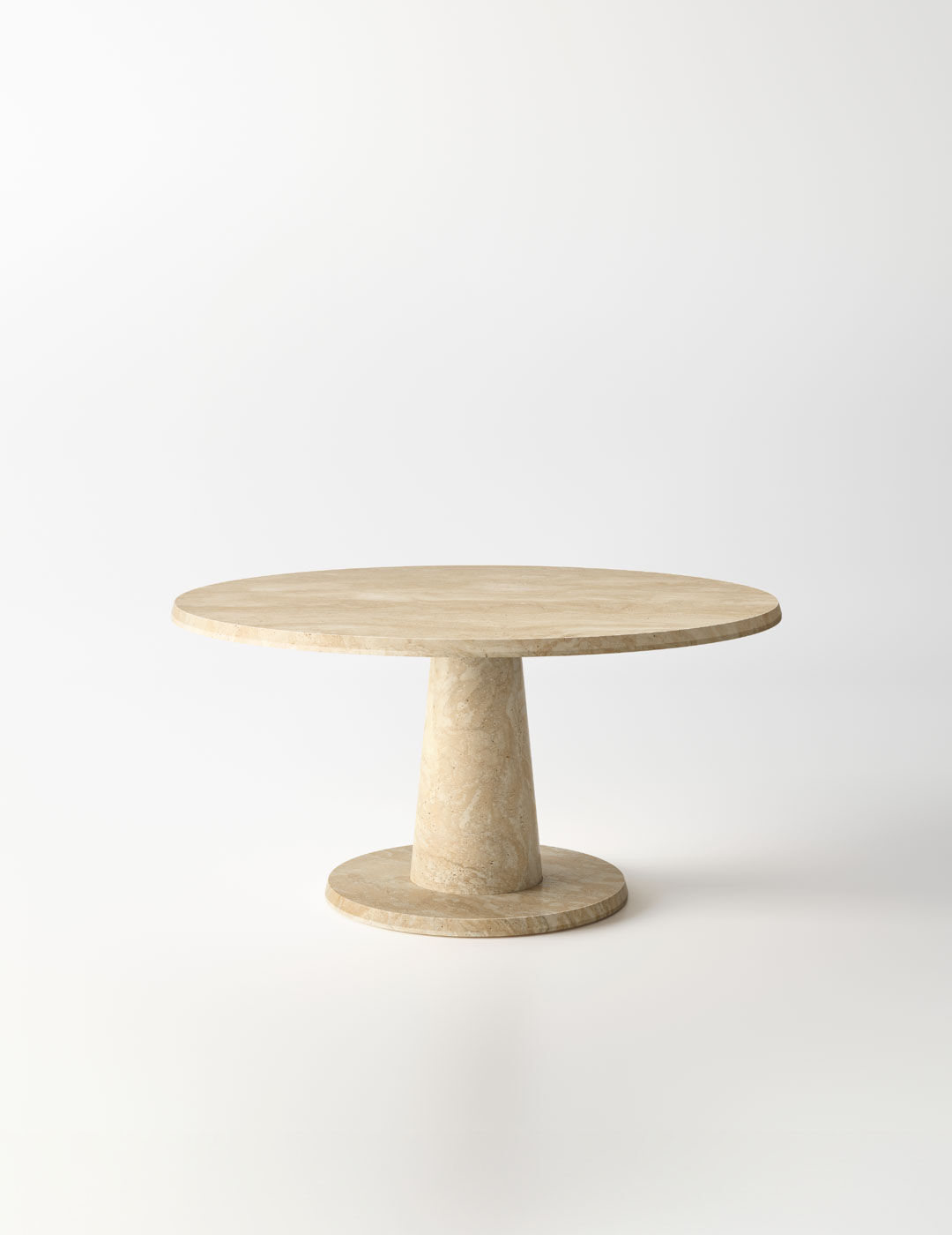 Freestanding round table in beige marble with thick top and sculptural pedestal base Vesper by Arclinea