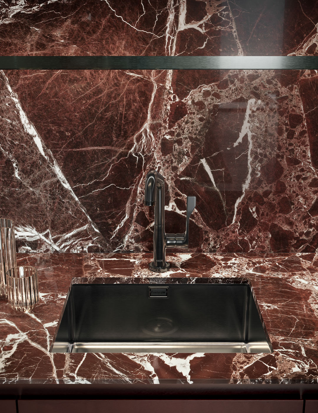 Thea Borgogna frame marble red sink detail 
