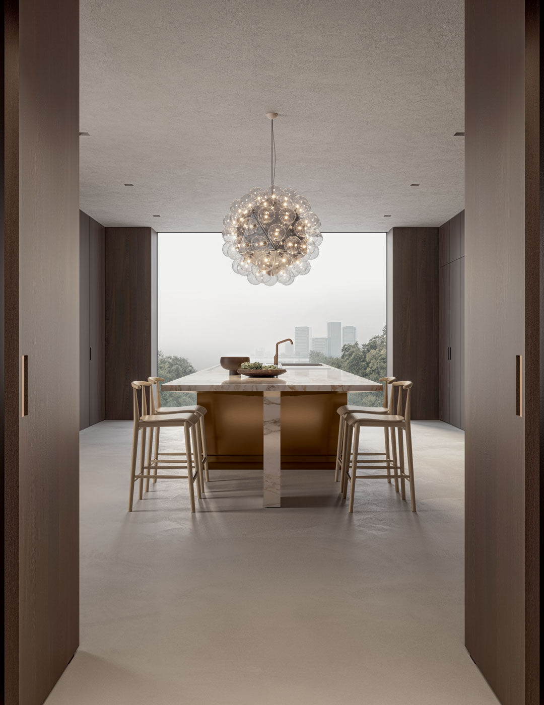 front view convivium lapis kitchen in brass