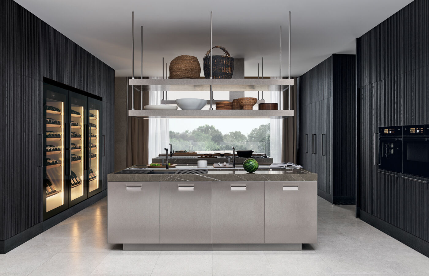 Front italia island modern kitchen with winery