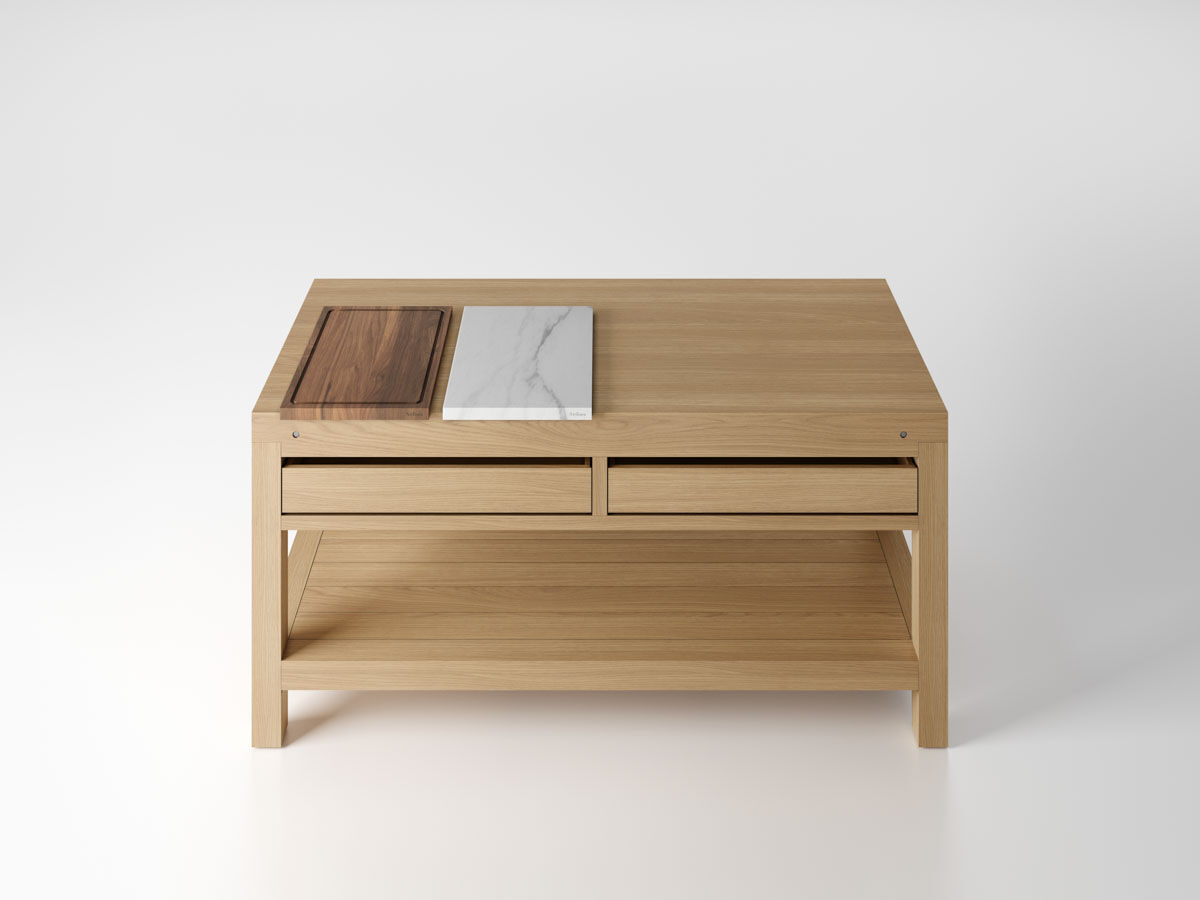 Arclinea Butcher worktop with cutting boards in wood with drawers