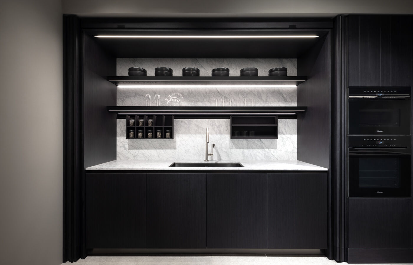 THEA WITH MARBLE DOORS kitchen front view in Milano during Milan Design Week 26