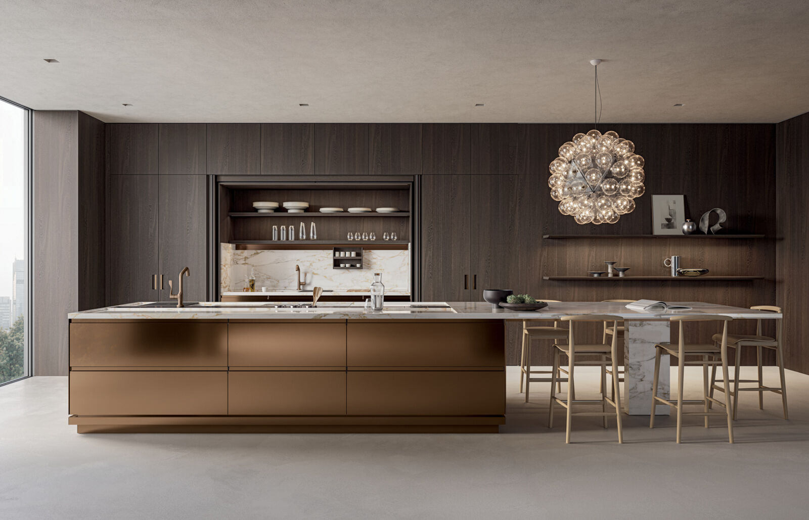 Convivium marble island and integrated storage