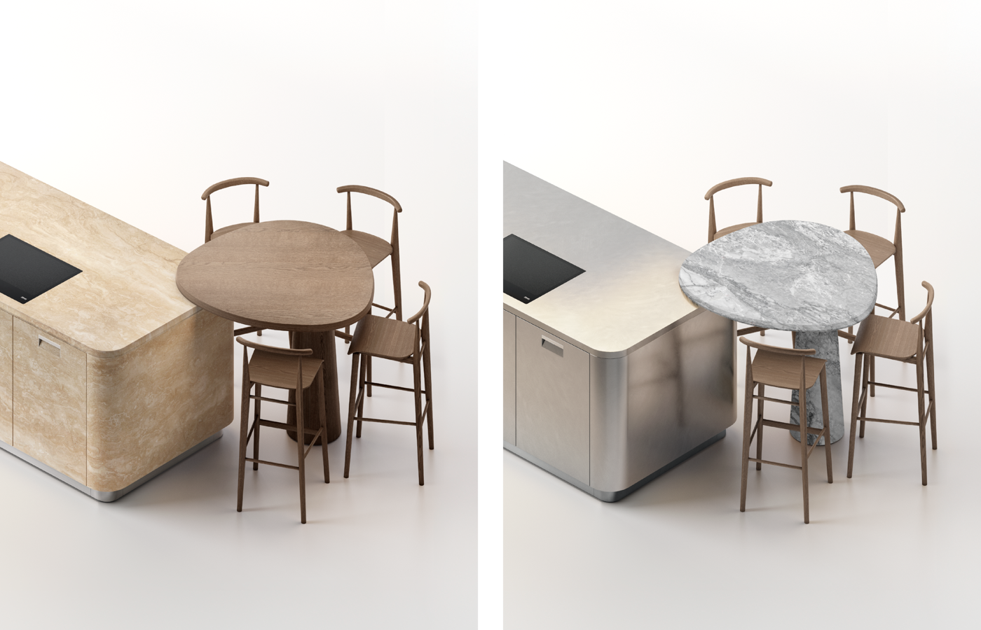 Folia tables in wood and marble 