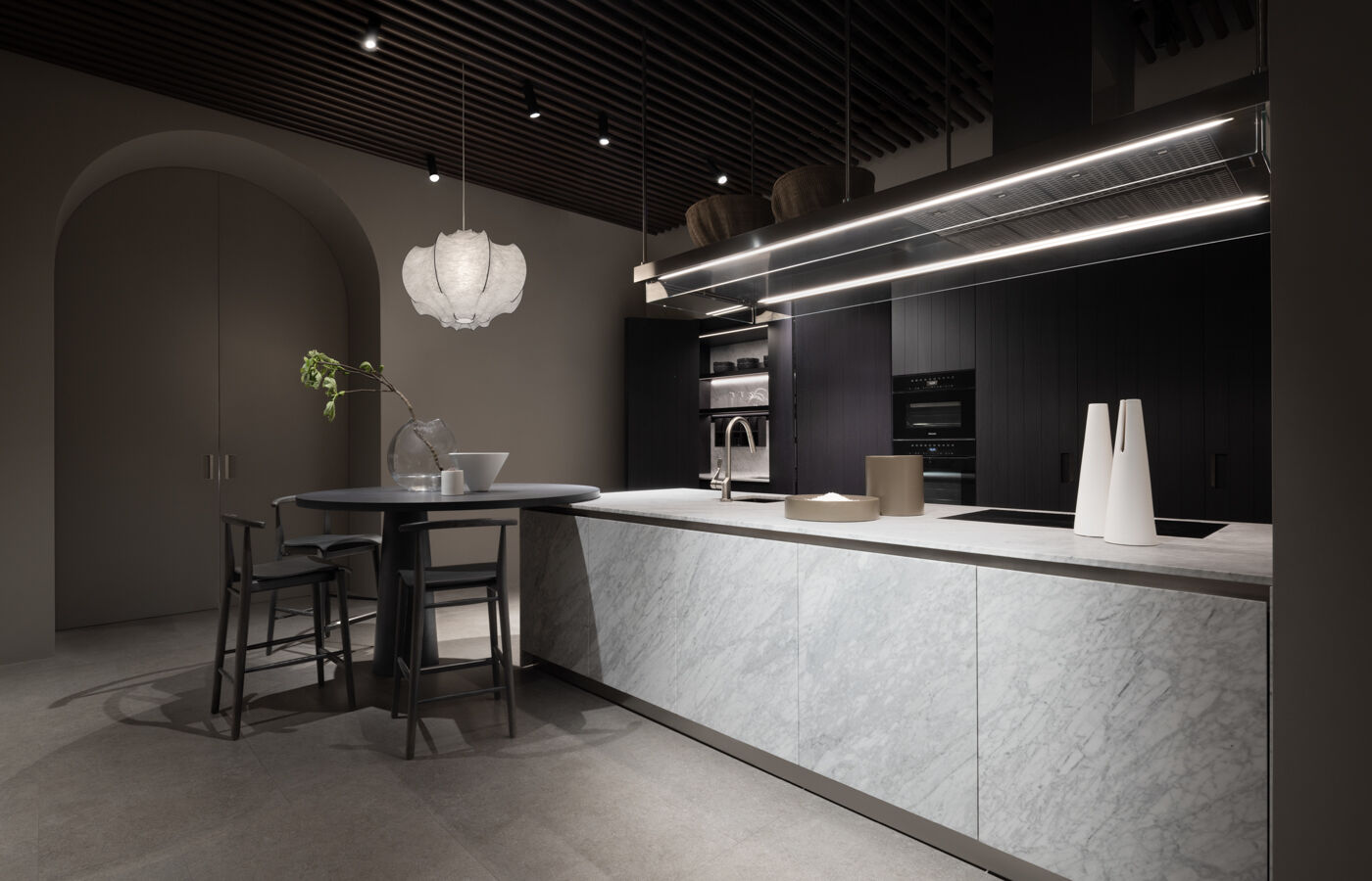 THEA WITH MARBLE DOORS, ORBITA TABLE open 1 hidden doors in Milano during Milan Design Week 26