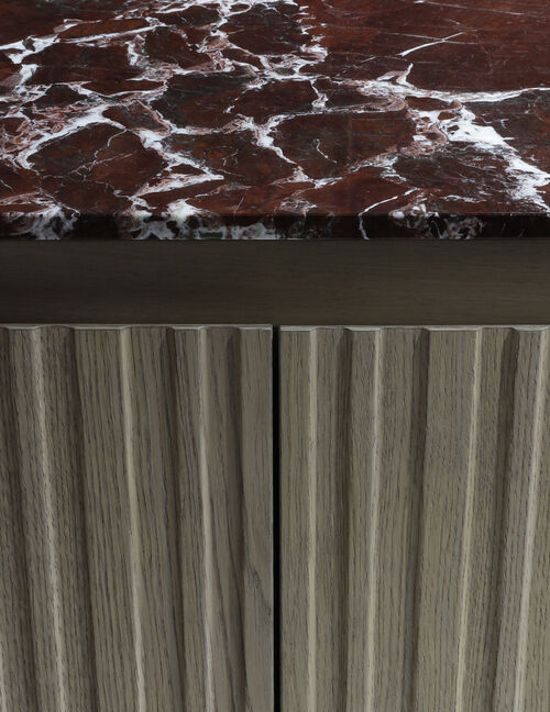  red marble kitchen worktop detail in the Arclinea showroom
