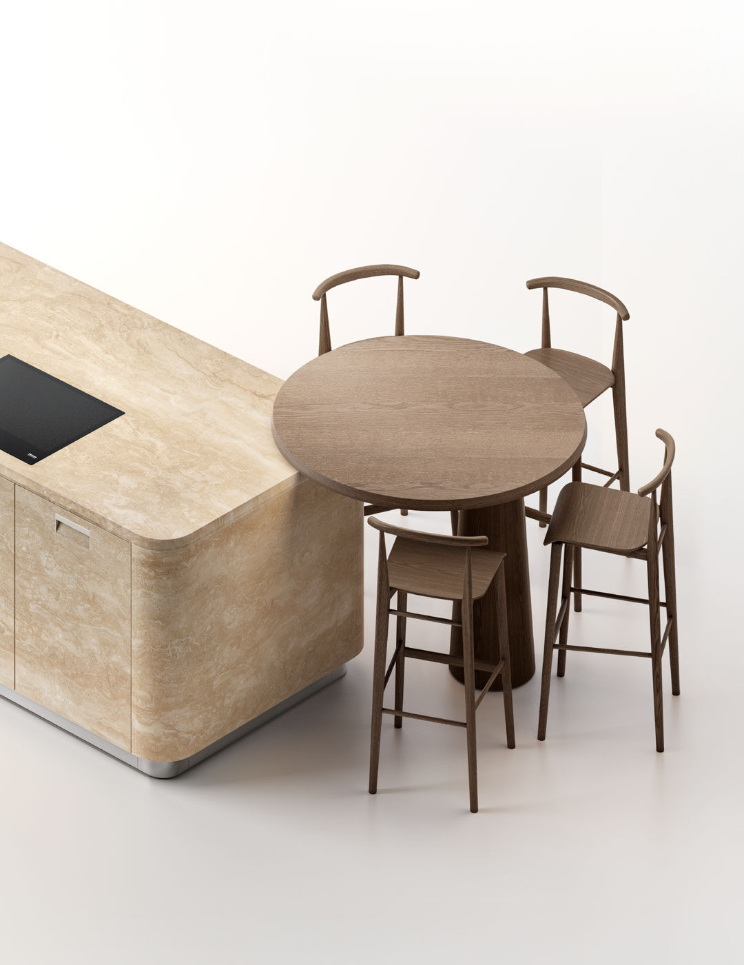 Orbita table arclinea round shape with stools